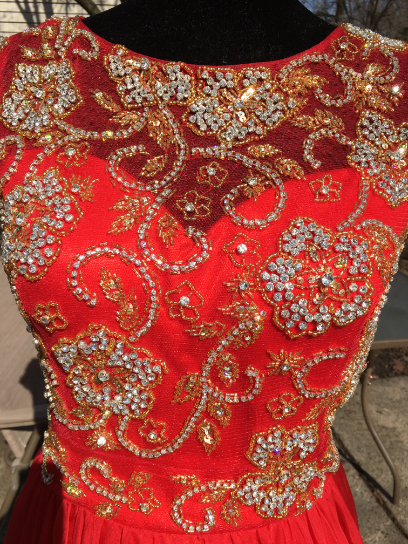 red and gold formal gowns